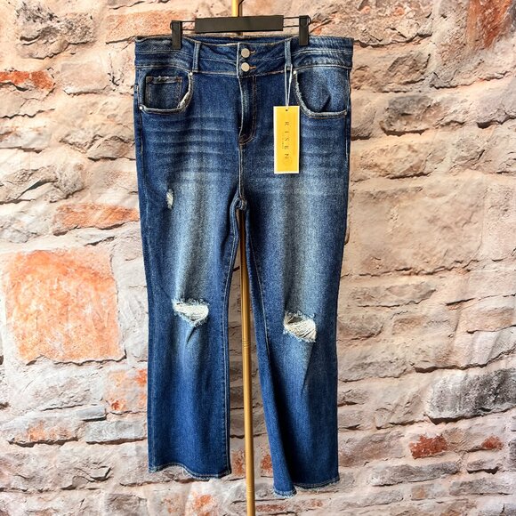 Risen Jeans Denim - Risen - High Rise Double Button Ankle Distressed Jeans - Medium Wash - 1x - NWT